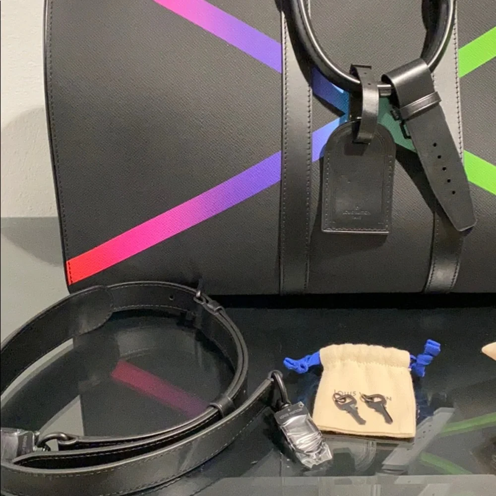 Louis Vuitton Virgil Abloh FW19 Rainbow Runway Keepall Duffle Travel Bag